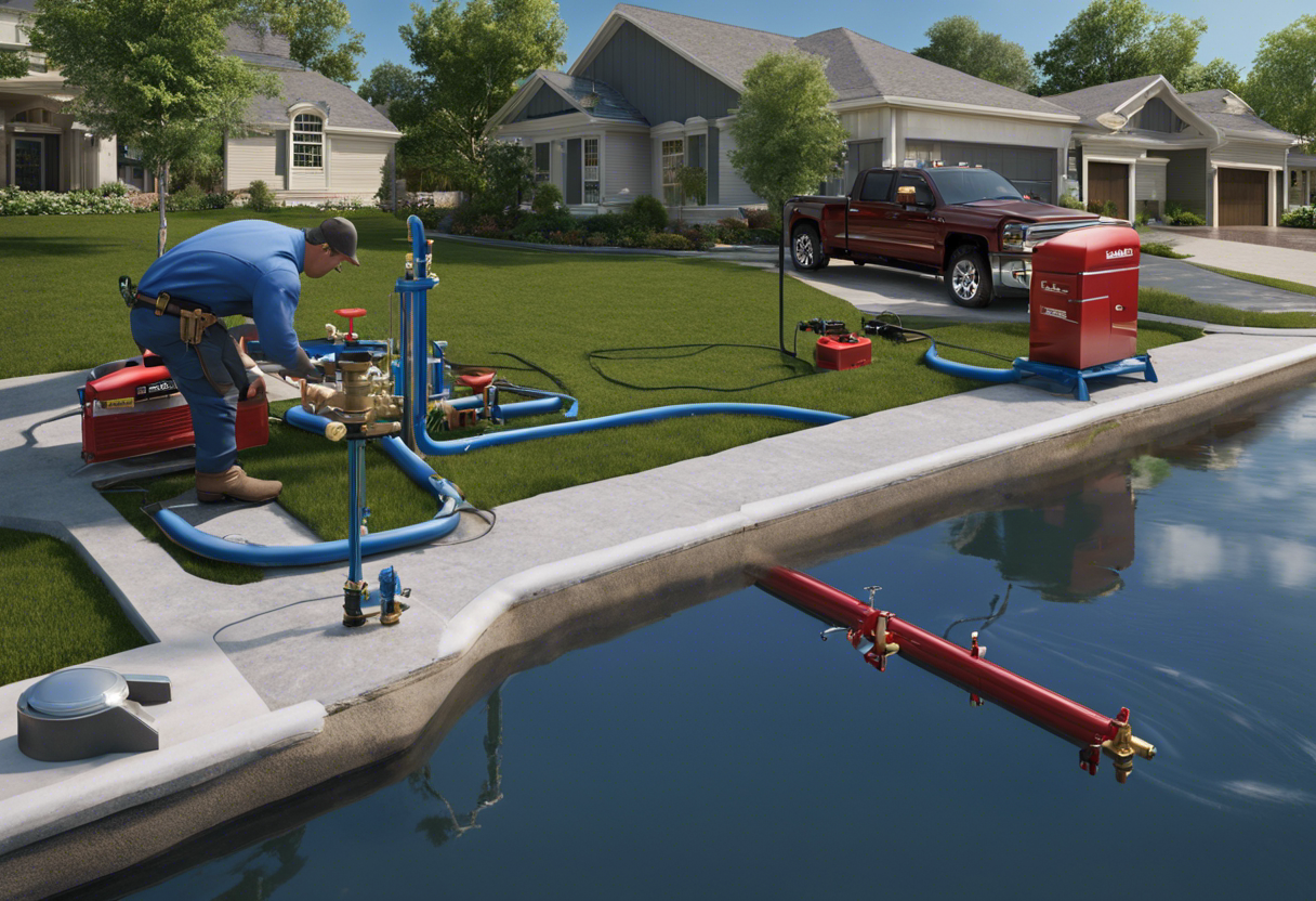 An image featuring a professional plumber using specialized equipment to detect and repair backflow issues in a clean water system