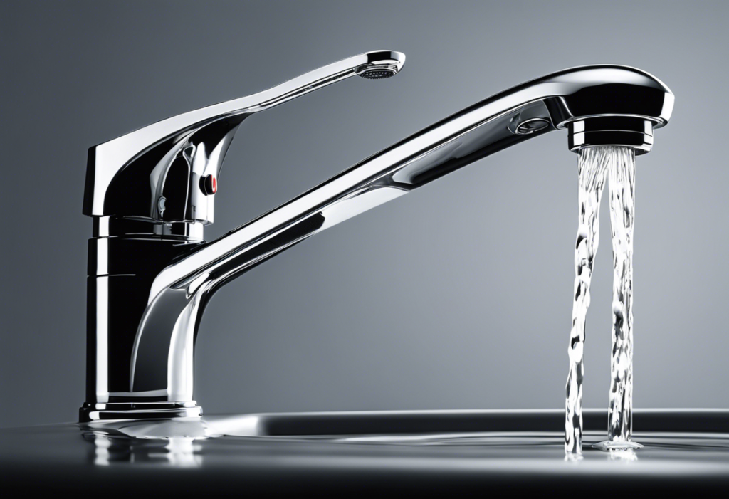 An image of a faucet with a strong, steady stream of water flowing out of it