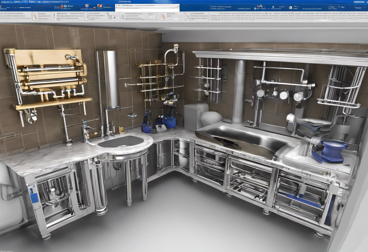 An image of a detailed plumbing blueprint with labels and measurements, showcasing the intricate design and planning required for the perfect plumbing system in a new build