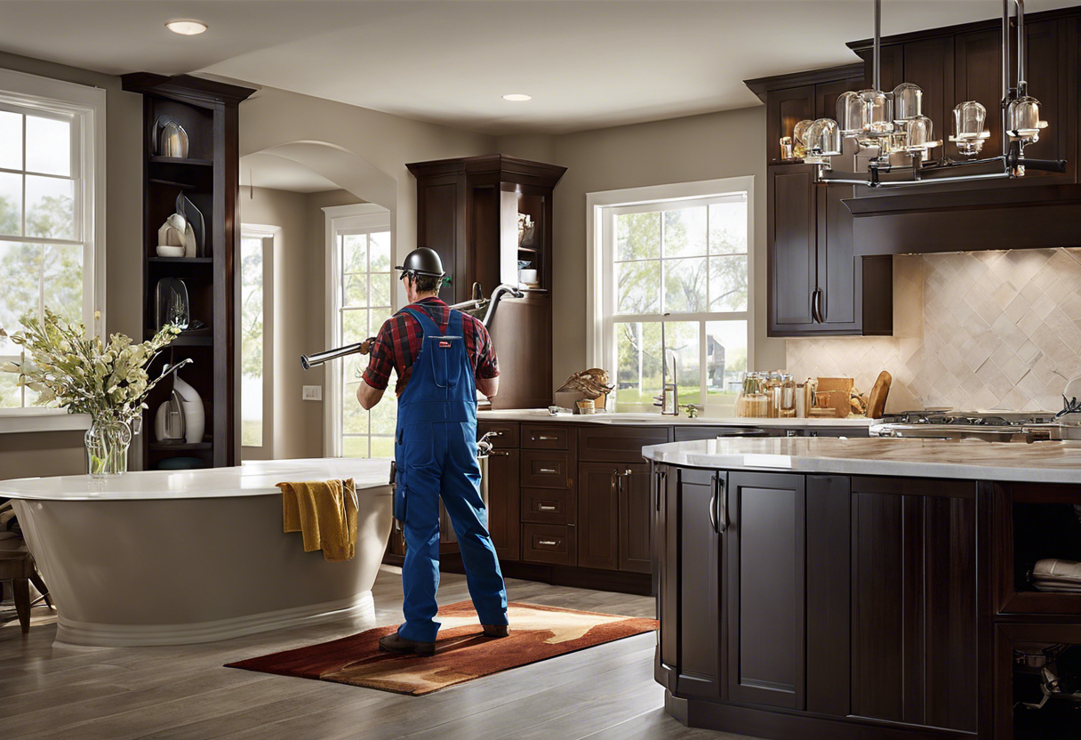 An image of a plumber installing pipes in a new home