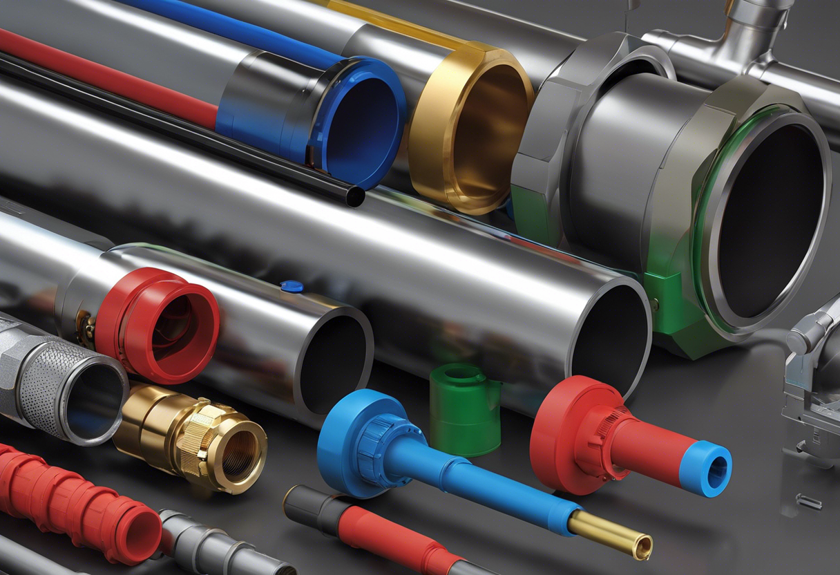 An image showing various pipe sizes and connectors, with color-coding or size labels to visually demonstrate the importance of proper fittings in plumbing projects