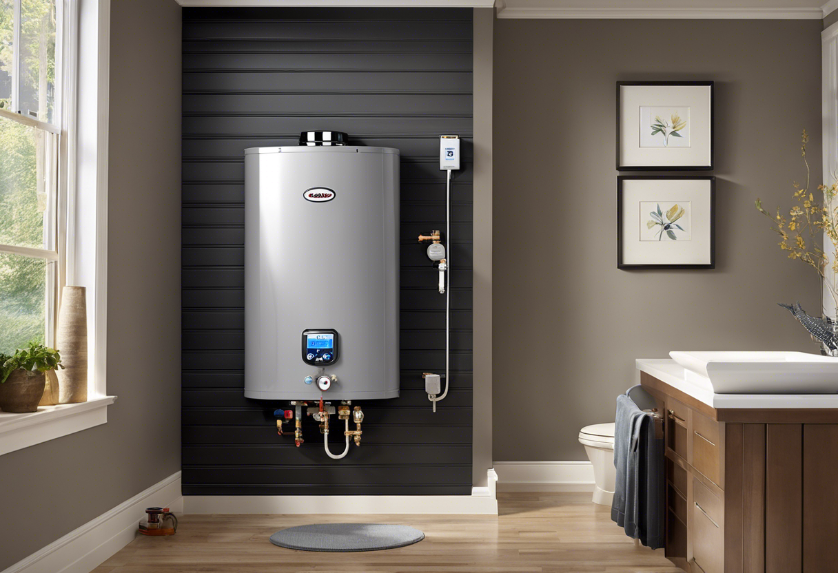 An image of a traditional tank-style hot water heater being removed and replaced with a sleek, modern tankless system