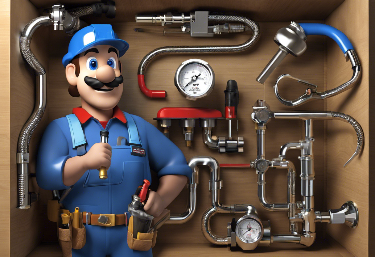 An image that showcases a plumber with top-of-the-line equipment, such as a powerful drain snake and a high-tech leak detection system, to convey the importance of investing in quality plumbing tools