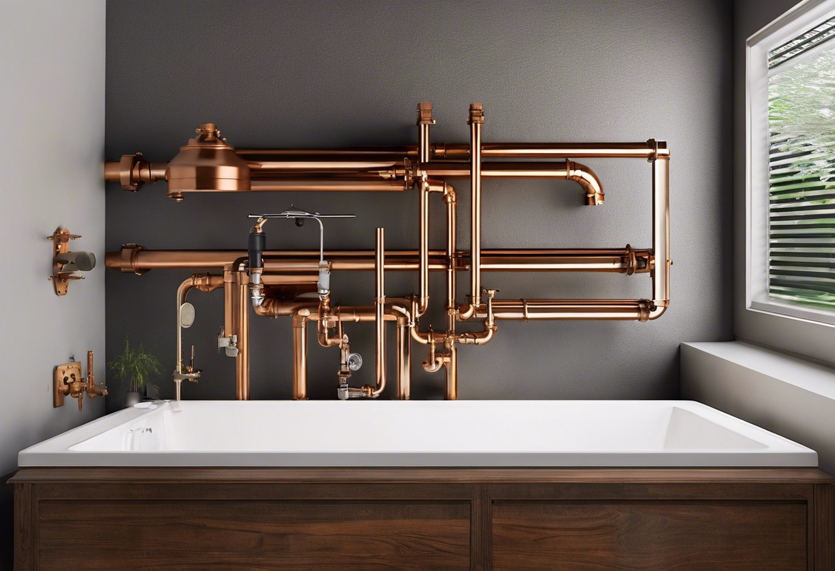 An image of a rusty and outdated pipe system in a home, contrasted with a sleek and modern plumbing setup