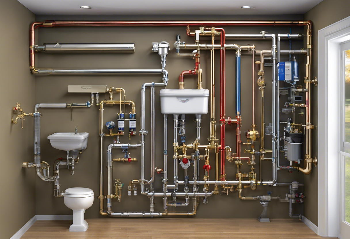 An image depicting various plumbing layouts in a home, including a single stack, a wet vent, and a manifold system, with clear labeling and color coding to visually explain each option