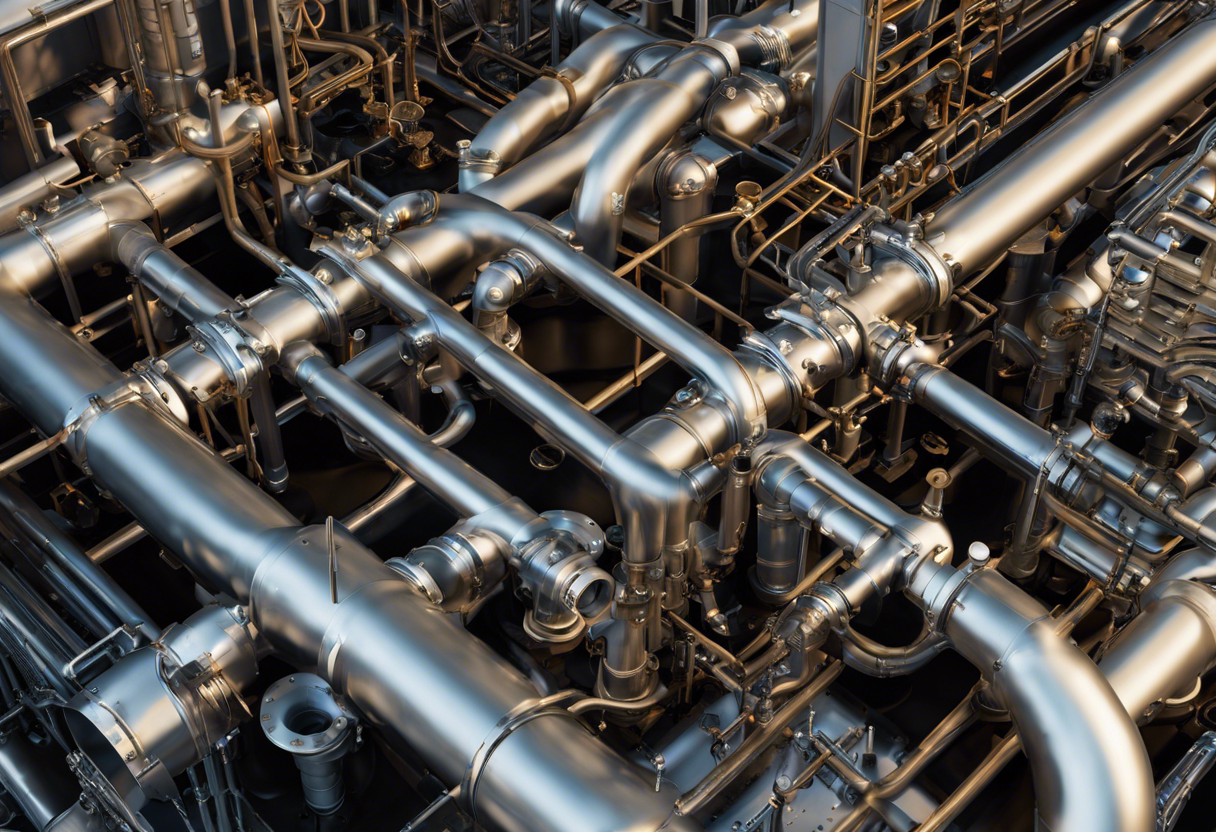 An image showcasing the complex network of pipes and valves that make up a building's water supply system